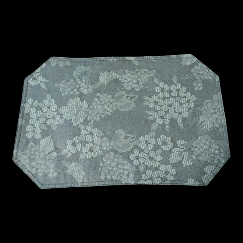 VTG MCM 2-Green & 1-Brown Tone On Tone Damask & Grapevine Print Vinyl Placemats